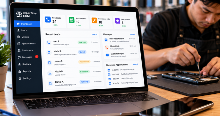 Repair shop CRM dashboard